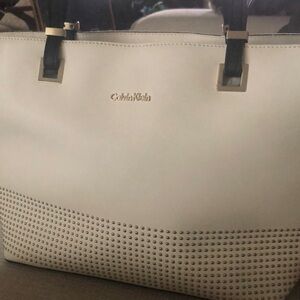 Calvin Klein White Tote with Perforated Detail